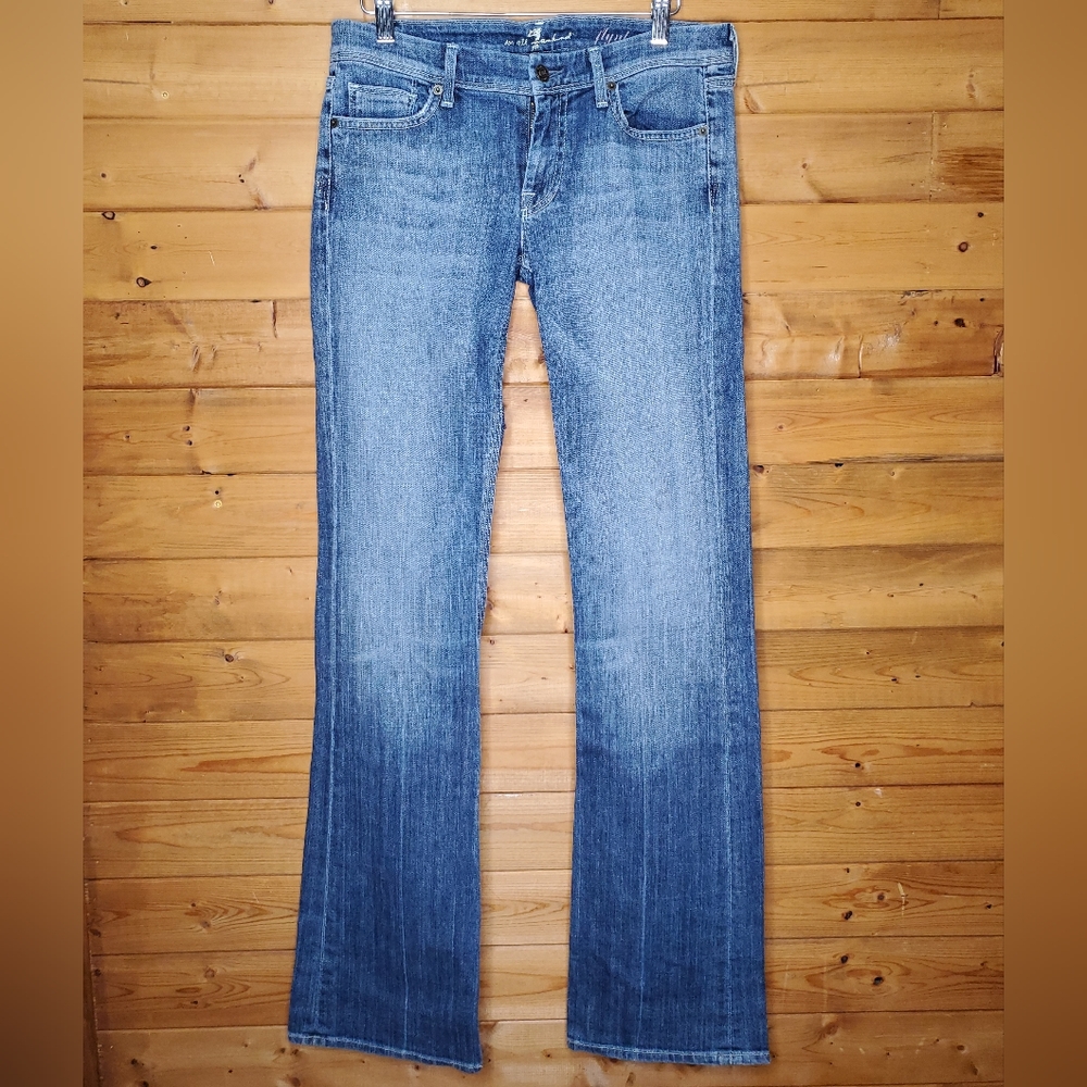 ❤️7 For all mankind Flynt blue denim jeans with rhinestone flare bootcut Size 28